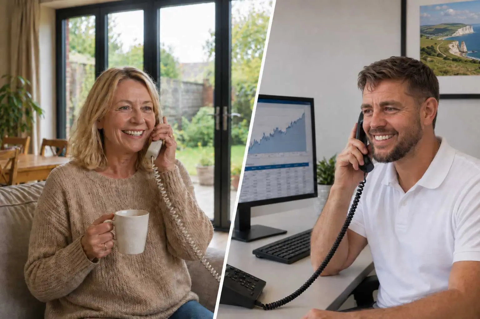 Customer and business owner speaking by phone during an initial consultation