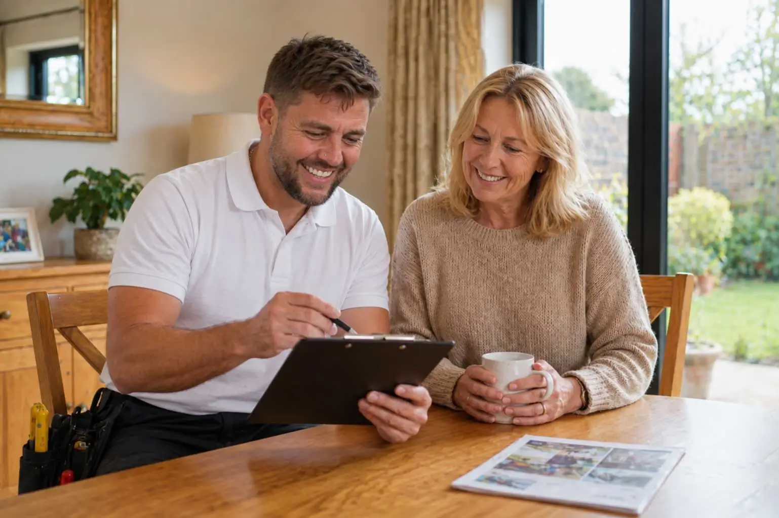 Customer reviewing a written quote with a contractor