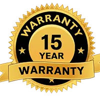 Gold badge reading 15 year warranty