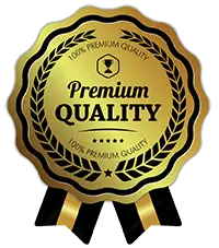 Gold and black badge reading premium quality